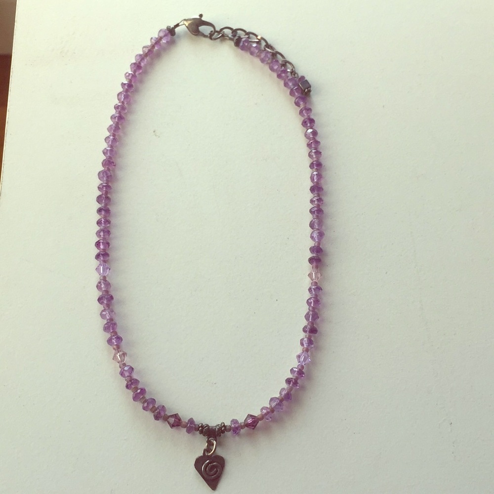 Amethyst beaded necklace with silver heart detail
